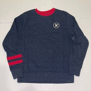 Hurley Men's Small Fleece Crewneck Sweatshirt Gray Red Stripes Surf Skate Logo